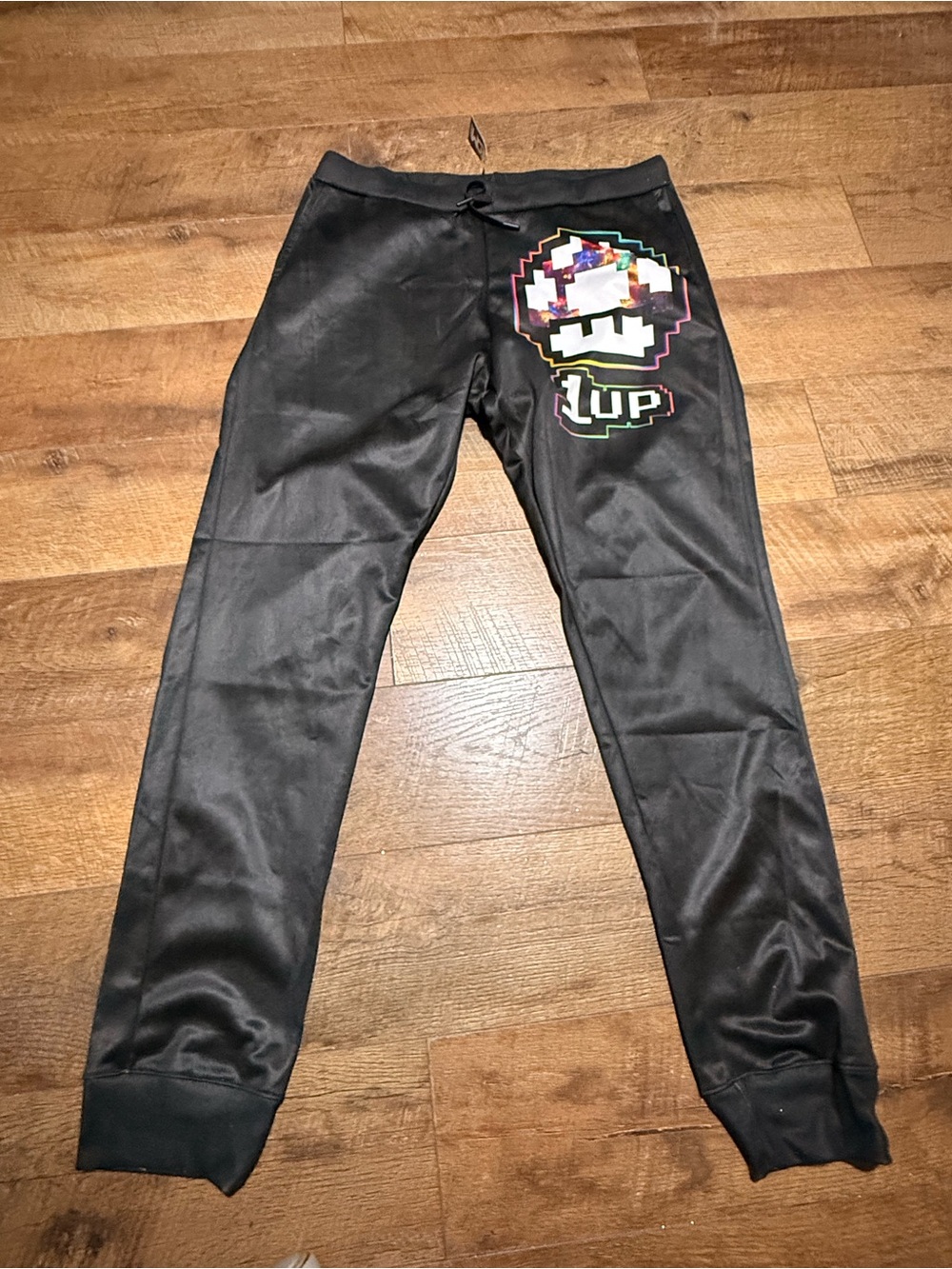 New iEDM Level Up Mushroom 1UP Joggers Black Rave Pants Mens 36 Waist NWT